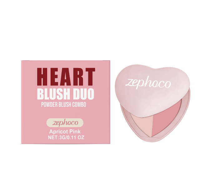 Zephoco Heart-Shaped Dual-Color Blush (Apricot Pink) – Natural, silky, and perfect for a mood-enhancing glow